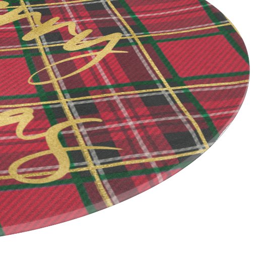 赤い素朴格子模様の金箔のスクリプトメリークリスマス カッティングボード (角)