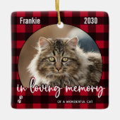 赤い素朴格子猫記念ペットロス記念 セラミックオーナメント (正面)