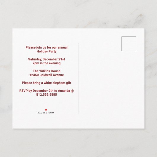 赤い素朴格子緑の木クリスマスパーティー インビテーションポストカード (裏面)