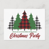 赤い素朴格子緑の木クリスマスパーティー インビテーションポストカード (正面)