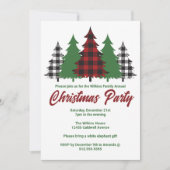 赤い素朴格子緑の木クリスマスパーティー 招待状 (正面)