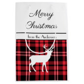 赤い素朴格子縞のクリスマス ミディアムペーパーバッグ (正面)