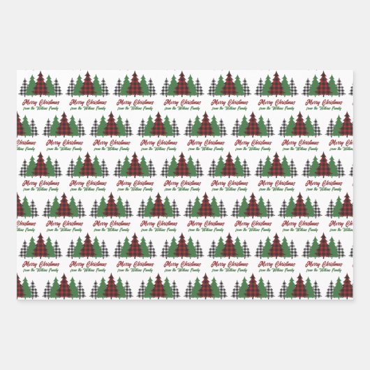 赤い素朴格子縞の聖降誕祭カスタマイズの木 ラッピングペーパーシート (正面2)