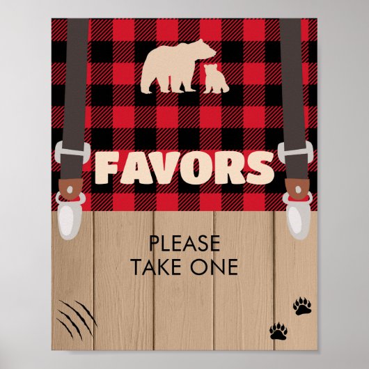 赤い素朴格子縞の赤ちゃんシャワーの好意 ポスター (正面)