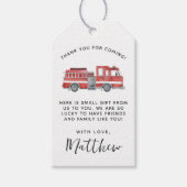 赤い素朴消防車の誕生日ありがとう ギフトタグ (正面)