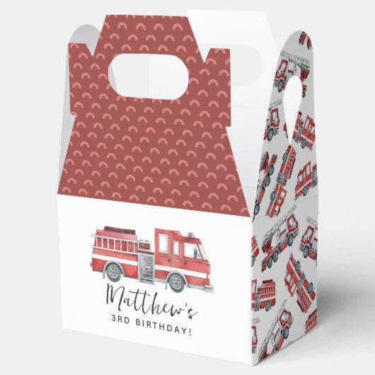 赤い素朴消防車の誕生日パーティーのお願いボックス フェイバーボックス (オープン)