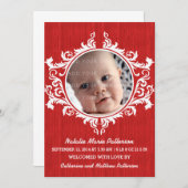 赤い素朴渦巻きベビー発表 案内状 (正面/裏面)