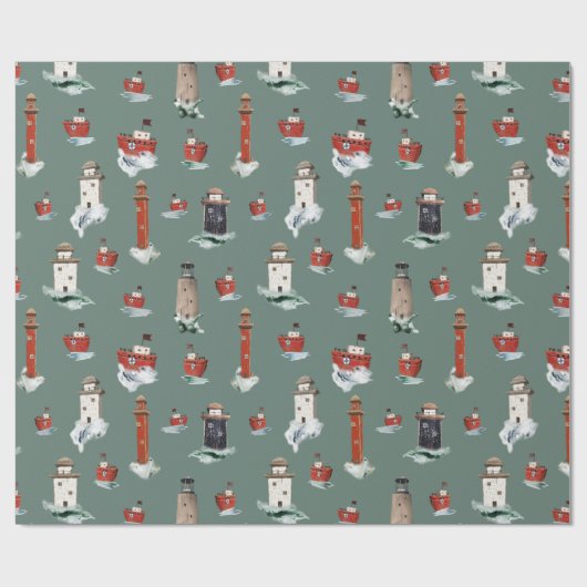 赤い素朴灯台が嵐の海にボート2 ラッピングペーパー (フラット)