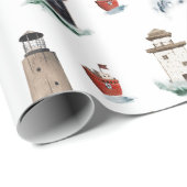 赤い素朴灯台が嵐の海にボート3 ラッピングペーパー (ロールコーナー)