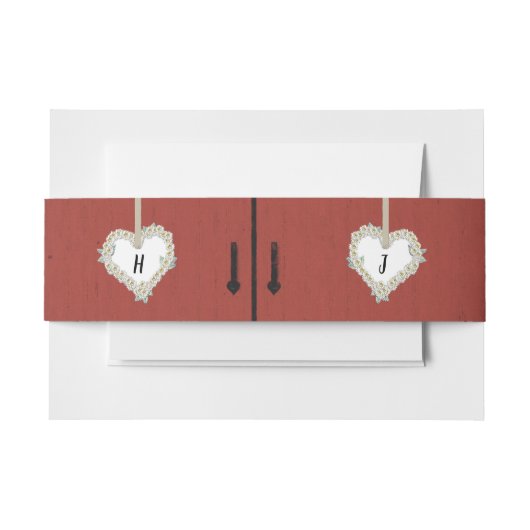 赤い素朴納屋とデイジーカントリーウェディング 招待状ベリーバンド (正面例)