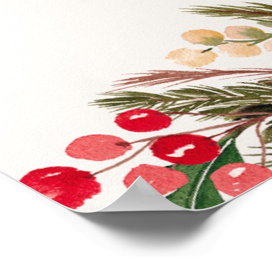 赤い素朴緑のフローラ冬の結婚式へようこそ ポスター (角)