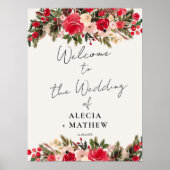 赤い素朴緑のフローラ冬の結婚式へようこそ ポスター (正面)