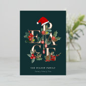 赤い素朴緑の写真ピースクリスマスの葉 箔シーズンカード (立ち正面)