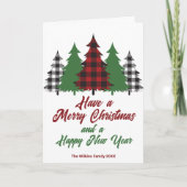 赤い素朴緑の格子木クリスマスレター シーズンカード (正面)