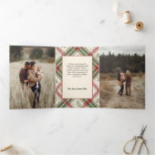 赤い素朴緑の格子模様/ホリーアーチ付き1写真 三つ折りカード (内部)