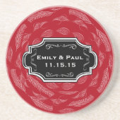 赤い素朴羽毛パタ結婚ーンのコースター コースター (正面)