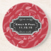 赤い素朴羽毛パタ結婚ーンのコースター コースター (正面)