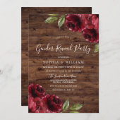赤い素朴花のバーガンディ性別がパーティーを表示 招待状 (正面/裏面)