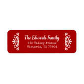 赤い素朴花色の差出人住所ラベル ラベル (正面)