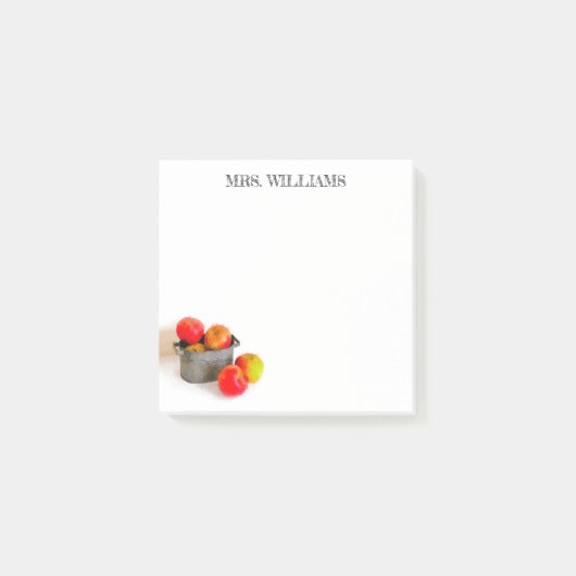 赤い素朴Apple Bucket先生名3 x 3 ポストイット (正面)