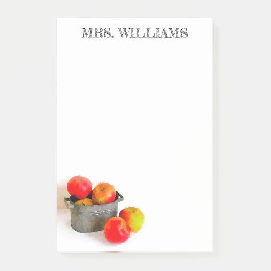 赤い素朴Apple Bucket先生名4 x 6 ポストイット (正面)