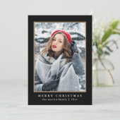 赤い素朴Plaidと金ゴールドフェイク写真クリスマス シーズンカード (スタンド正面)
