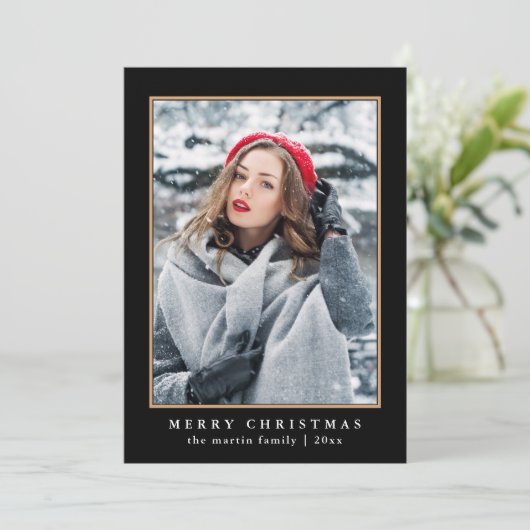 赤い素朴Plaidと金ゴールドフェイク写真クリスマス シーズンカード (スタンド正面)
