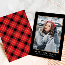赤い素朴Plaidと金ゴールドフェイク写真クリスマス シーズンカード