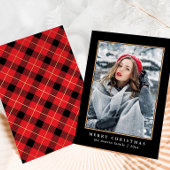赤い素朴Plaidと金ゴールドフェイク写真クリスマス シーズンカード