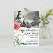 赤い素朴Poppy写真の日付を保存 招待状 (スタンド正面)