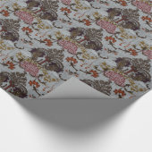 赤い紫色及びオレンジ花のデザインの包装紙 ラッピングペーパー (角)