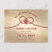 赤い結び目のダブル中国のハピネス日付を保存 案内ポストカード (正面)