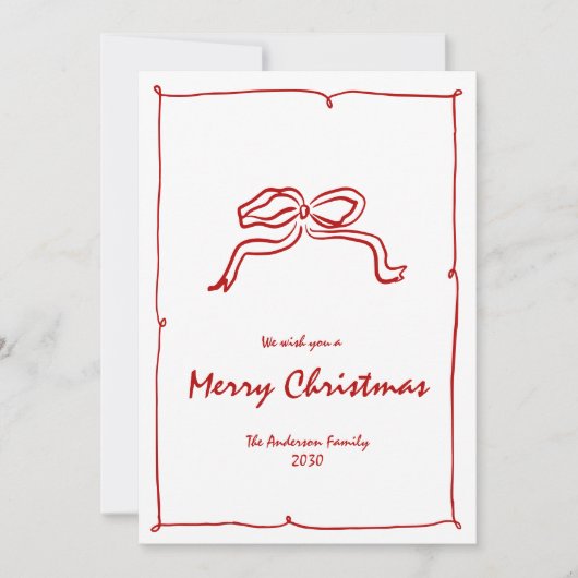 赤い結び目のモダンクリスマスフォト シーズンカード (正面)