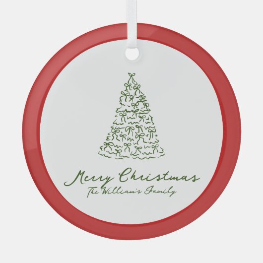 赤い結び目のモダンクリスマス ガラスオーナメント (正面)