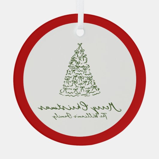 赤い結び目のモダンクリスマス ガラスオーナメント (裏面)