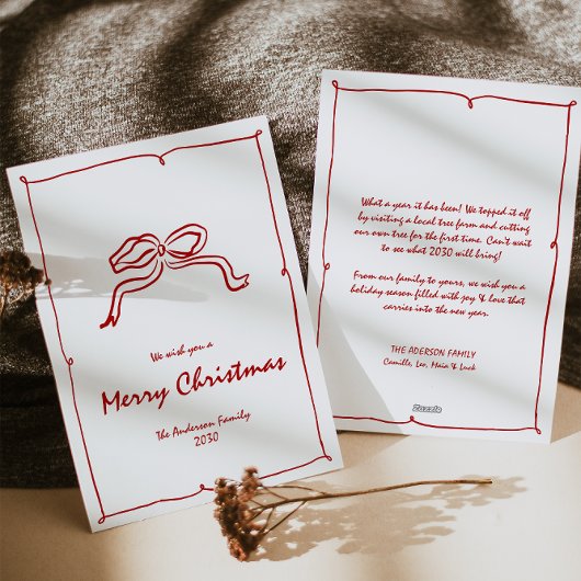 赤い結び目のモダンクリスマス シーズンカード