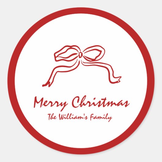 赤い結び目のモダンクリスマス ラウンドシール (正面)