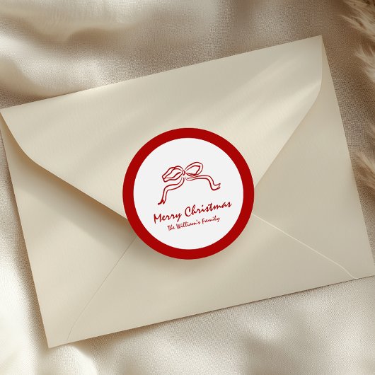 赤い結び目のモダンクリスマス ラウンドシール