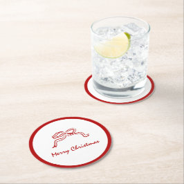 赤い結び目のモダンクリスマス ラウンドペーパーコースター