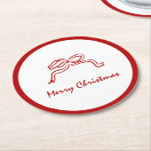 赤い結び目のモダンクリスマス ラウンドペーパーコースター (アングル)