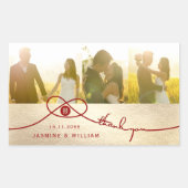 赤い結び目の二重の幸福中国のの結婚写真 長方形シール (正面)