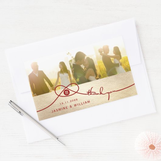 赤い結び目の二重の幸福中国のの結婚写真 長方形シール (封筒)