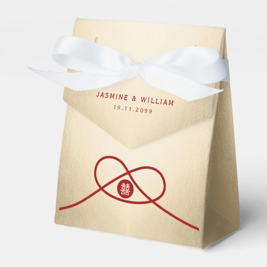 赤い結び目　ユニオン　ダブルハピネス　チャイニーズウェディング フェイバーボックス (正面サイド)