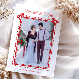 赤い結婚と輝く初めてのクリスマス カップル シーズンカード