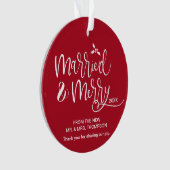 赤い結婚と陽気な結婚式の写真の好意 オーナメント (正面)
