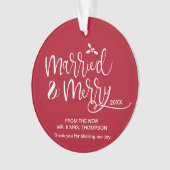 赤い結婚と陽気な結婚式の写真の好意 オーナメント (正面)