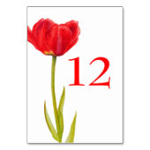 赤い結婚チューリップの花の白いテーブル番号 テーブルナンバー (正面)