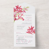 赤い結婚宝石オーキッド水の色の食事RSVP オールインワン招待状 (内側)