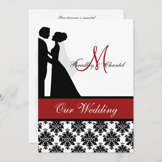 赤い結婚式のカップルの結婚式招待状 招待状 (正面/裏面)