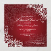 赤い結婚式のリハーサルの夕食のヴィンテージの渦巻 招待状 (正面/裏面)
